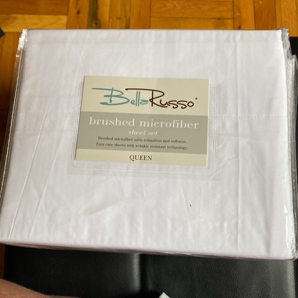 New-Bella Russo white queen sheet set brushed microfiber